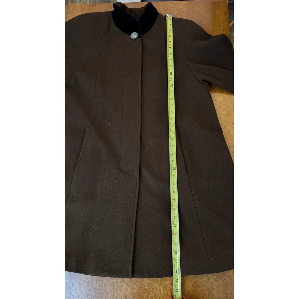 Vintage Donnybrook Womens Brown Wool Coat Velvet Trim Silver Button Made Size 10 - Picture 8 of 9
